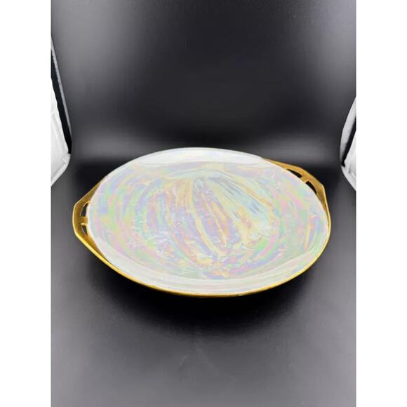 Vintage German Lusterware Round Handled Serving Plate - Picture 1 of 7